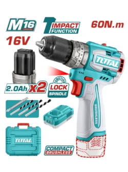 taladro inalambrico percutor 1/2 16v total incluye 2 baterias y cargador