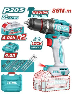 taladro inalámbrico percutor 1/2 TOTAL UTIDLI208682 con 2 baterías 4Ah para perforar y atornillar