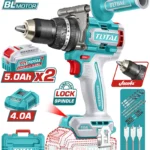 taladro inalámbrico percutor 1/2 166 Nm TOTAL UTIDLI201668 con 2 baterías 5Ah y brocas espada para perforación profesional