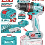 taladro inalámbrico percutor 42V TOTAL UTIDLI426982 con 2 baterías 2Ah y 47 accesorios para perforar y atornillar
