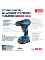 características del taladro inalámbrico percutor BOSCH GSB 185 LI con motor brushless