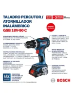 taladro percutor BOSCH GSB 18V 90 C para perforación en madera metal mampostería y atornillado profesional