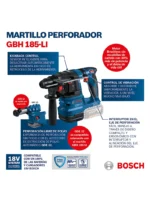 características del rotomartillo inalámbrico BOSCH GBH 185 LI con motor brushless y sistema SDS Plus