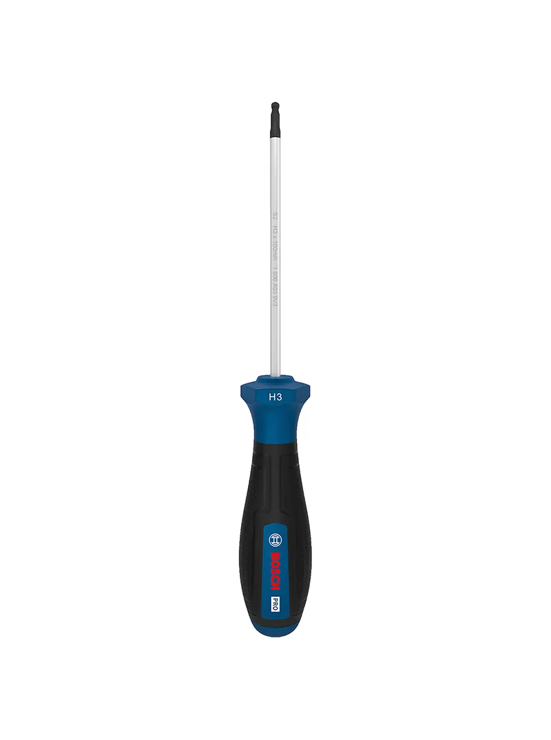 Destornillador punta Bristol H3 x 100 mm Bosch Destornillador Bosch con punta Bristol H3 y varilla de 100 mm para ajuste y desajuste de tornillos hexagonales internos.