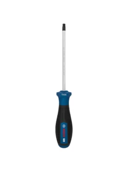 Destornillador Bosch con punta Torx de seguridad TH30 y varilla de 125 mm para ajuste y desajuste de tornillos Torx con pin central.