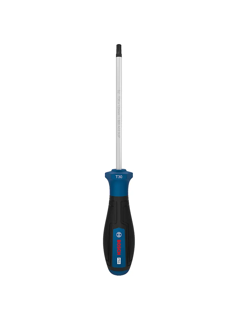 Destornillador punta Torx TX30 x 125 mm Bosch Destornillador Bosch con punta Torx TX30 y varilla de 125 mm para ajuste y desajuste de tornillos Torx.
