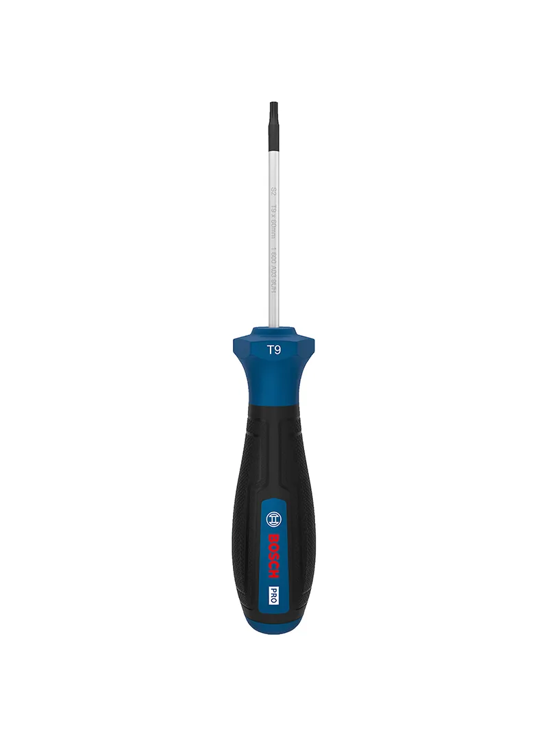 Destornillador punta Torx TX9 x 60 mm Bosch Destornillador Bosch con punta Torx TX9 y varilla de 60 mm para ajuste y desajuste de tornillos Torx.