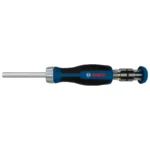 Destornillador Bosch con mecanismo de rachet e incluye 12 puntas intercambiables para trabajos de ajuste y montaje.
