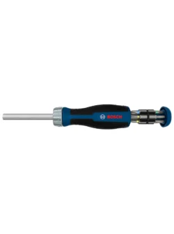Destornillador Bosch con mecanismo de rachet e incluye 12 puntas intercambiables para trabajos de ajuste y montaje.