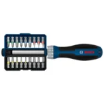 Destornillador Bosch con mecanismo de rachet e incluye 18 puntas intercambiables para trabajos de ajuste y montaje.