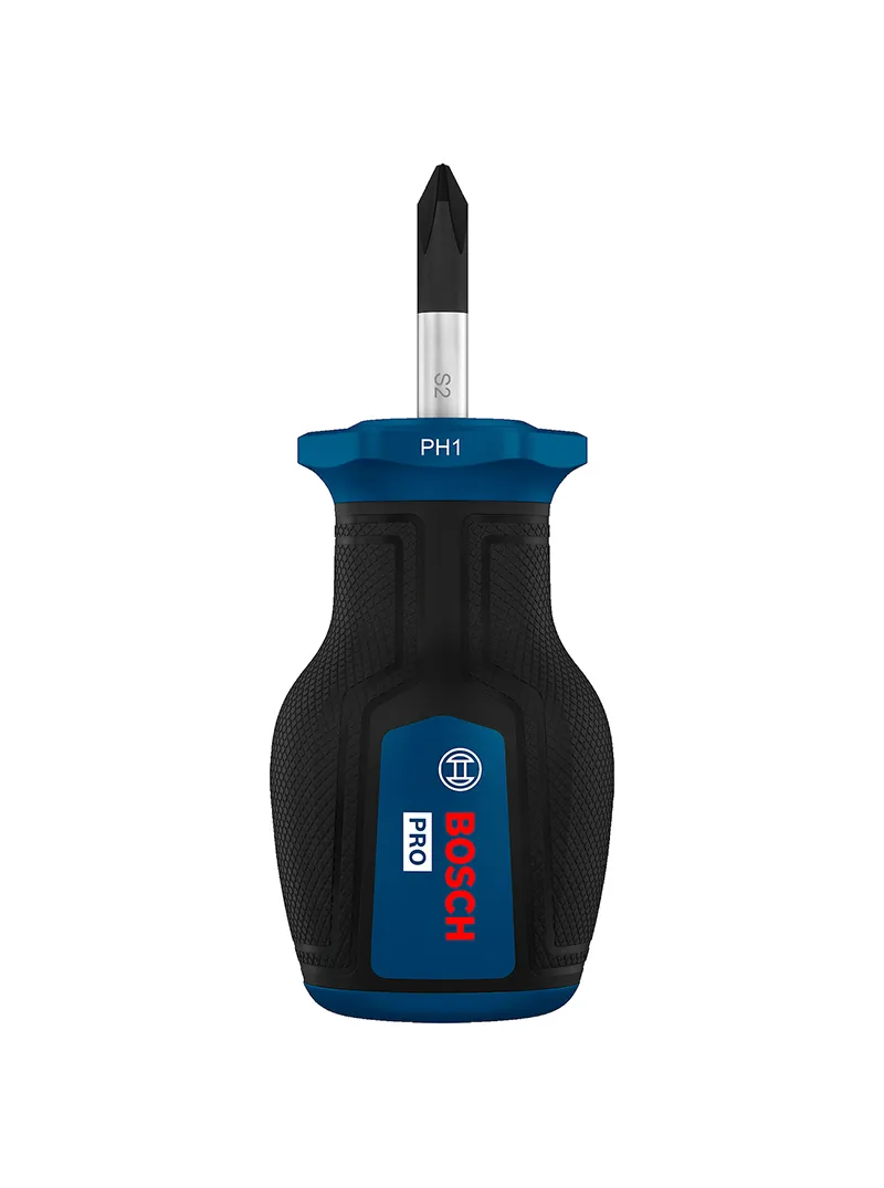 Destornillador tatamaco estrella PH1 x 25 mm Bosch Destornillador tipo tatamaco Bosch con punta estrella PH1 y longitud de 25 mm para ajuste y desajuste de tornillos Phillips en espacios reducidos.