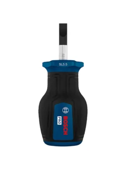 Destornillador tipo tatamaco Bosch con punta plana SL 1.0 x 4.5 mm y longitud de 25 mm para ajuste y desajuste de tornillos ranurados en espacios reducidos.