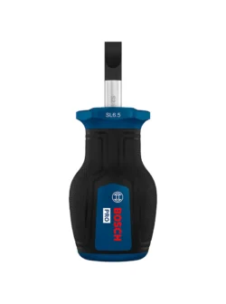 Destornillador tipo tatamaco Bosch con punta plana SL 1.2 x 6.5 mm y longitud de 25 mm para ajuste y desajuste de tornillos ranurados en espacios reducidos.