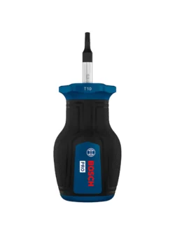 Destornillador tipo tatamaco Bosch con punta Torx TX10 y longitud de 25 mm para ajuste y desajuste de tornillos Torx en espacios reducidos.