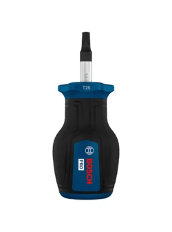 Destornillador tipo tatamaco Bosch con punta Torx TX25 y longitud de 25 mm para ajuste y desajuste de tornillos Torx en espacios reducidos.