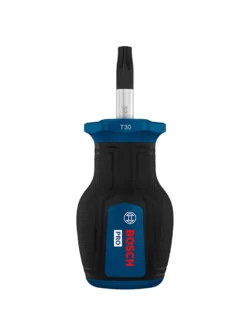 Destornillador tipo tatamaco Bosch con punta Torx TX30 y longitud de 25 mm para ajuste y desajuste de tornillos Torx en espacios reducidos.