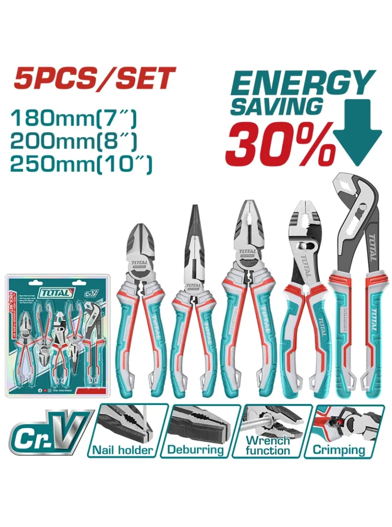 juego de alicates TOTAL TOOLS THT2K0588 de 5 piezas en acero cromo vanadio