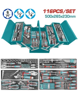 kit de herramientas TOTAL TOOLS THTCS351167 de 116 piezas con caja metalica plegable