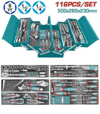 kit de herramientas TOTAL TOOLS THTCS351167 de 116 piezas con caja metalica plegable