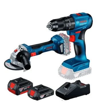 combo BOSCH con pulidora inalambrica GWS 180-LI taladro percutor GSB 185-LI y 2 baterias