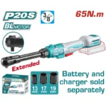 Ratchet inalámbrico TOTAL 20V con motor Brushless, cuadrante 3/8" y torque de 65 Nm.