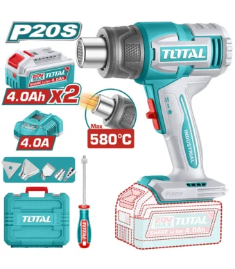 Pistola de calor 20V con boquillas intercambiables para aplicaciones de calor dirigidas.