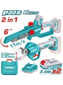 Combo TOTAL 20V con sierra podadora de 6” y tijera de poda inalámbrica.