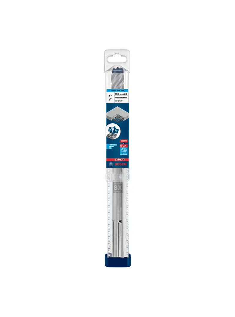 Broca tungsteno SDS-Max-8X 1" x 13" BOSCH broca BOSCH SDS Max-8X de 1 pulgada por 13 pulgadas para perforación de concreto reforzado