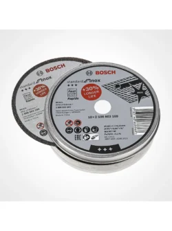 discos de corte extradelgados BOSCH de 4-1-2 pulgadas y 1 mm para acero inoxidable paquete de 10 unidades