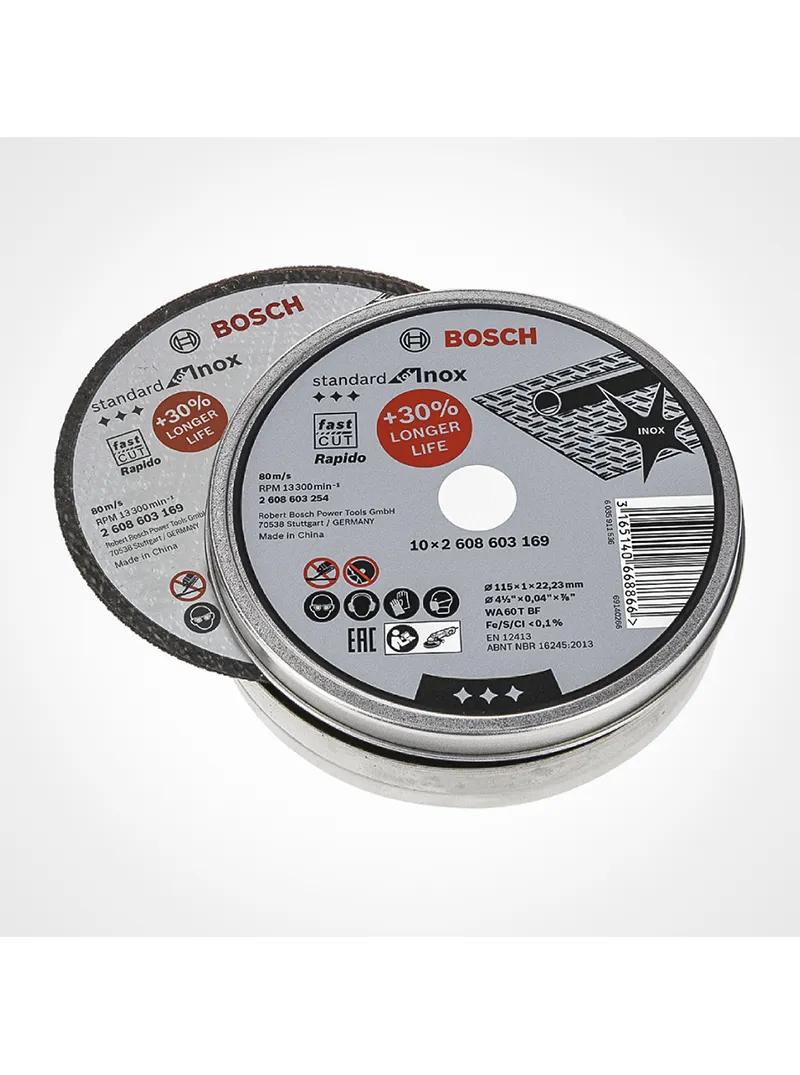 Disco corte extradelgado inoxidable T.1 4.1/2" x 1 mm (3/64") x 10 unidades BOSCH discos de corte extradelgados BOSCH de 4-1-2 pulgadas y 1 mm para acero inoxidable paquete de 10 unidades