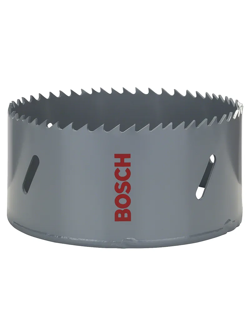 Sierra copa bimetal HSS 8% cobalto 4" BOSCH sierra copa bimetal BOSCH HSS con 8 por ciento de cobalto de 4 pulgadas para perforación de gran diámetro