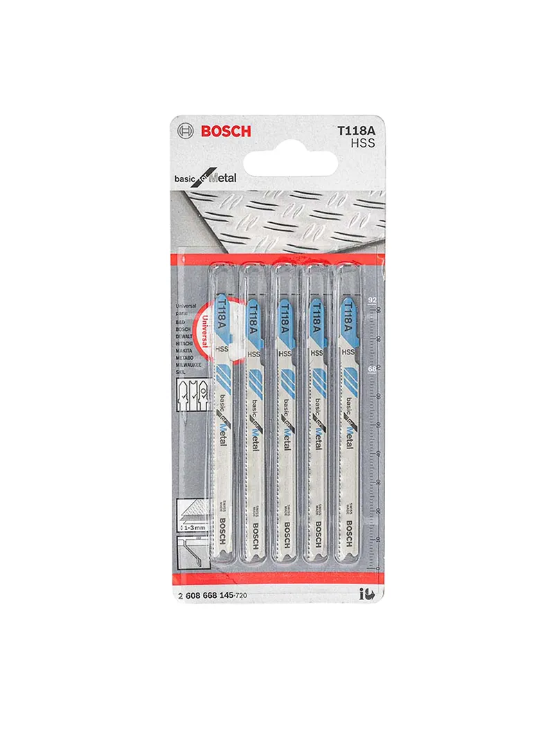 Sierra para caladora x 5 unidades metales 32 dientes BOSCH T118G hojas de sierra BOSCH T118G para caladora metal 32 dientes paquete x5 corte preciso metalico