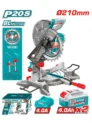 Ingleteadora inalámbrica TOTAL 20V con disco de 210 mm para cortes de precisión.