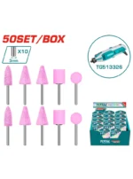 Set de accesorios para mini mototool Total Tools con puntas abrasivas de eje de 3 mm.