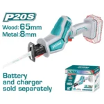 Sierra sable recíproca inalámbrica TOTAL 20V para corte de madera y metal.