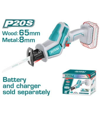 Sierra sable recíproca inalámbrica TOTAL 20V para corte de madera y metal.