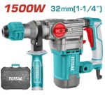 Rotomartillo SDS Plus Total Tools de 1500W con sistema antivibración y accesorios incluidos.