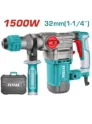 Rotomartillo SDS Plus Total Tools de 1500W con sistema antivibración y accesorios incluidos.