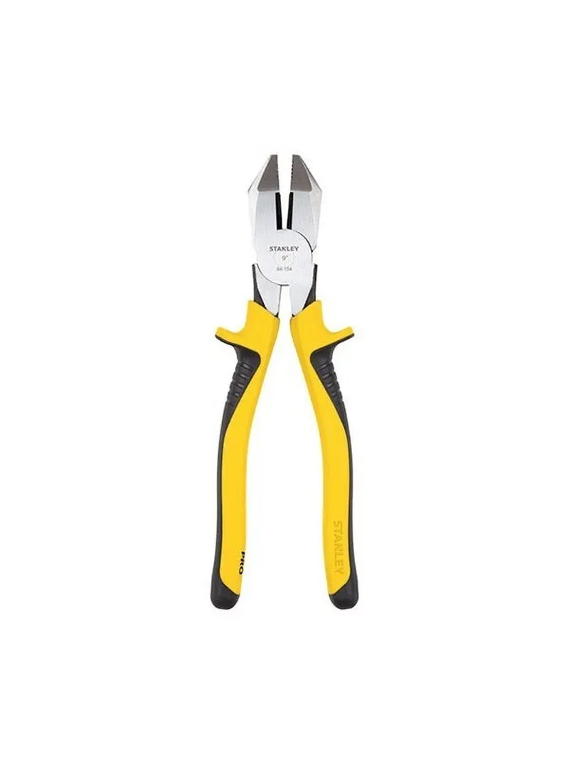 Alicate electricista alto poder 9" Stanley Alicate electricista de alto poder Stanley de 9 pulgadas para cortar, sujetar y doblar cables con mayor fuerza y precisión.