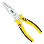Alicate pinza de punta Stanley de 8 pulgadas con mangos amarillos para sujetar, doblar y manipular alambres y piezas pequeñas con precisión.