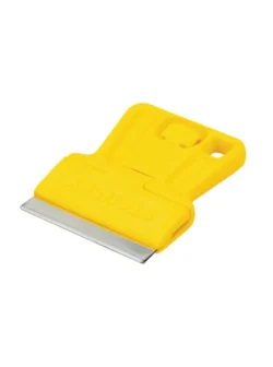 Cuchilla raspador para vidrio Stanley 28-100 diseñada para remover residuos, pintura y suciedad en superficies de vidrio.