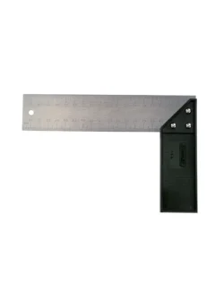 Escuadra profesional Stanley 46-038 de 8 pulgadas con mango plástico para mediciones y trazos precisos en carpintería.