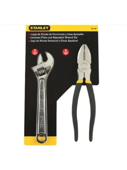 Juego Stanley con alicate y llave ajustable para sujetar, girar y ajustar tornillos, tuercas y diferentes piezas.