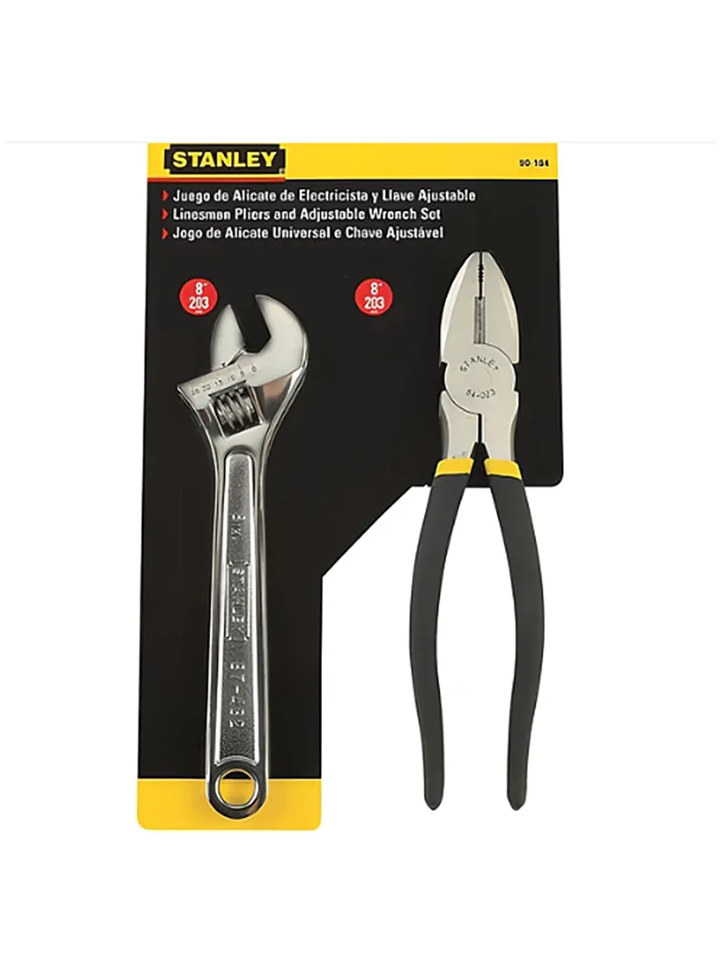 Juego de alicate y llave ajustable Stanley Juego Stanley con alicate y llave ajustable para sujetar, girar y ajustar tornillos, tuercas y diferentes piezas.