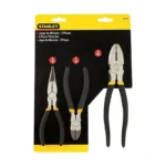 Juego Stanley con alicate de electricista, cortafrío y pinza, ideal para corte, sujeción y trabajos de mantenimiento e instalaciones.