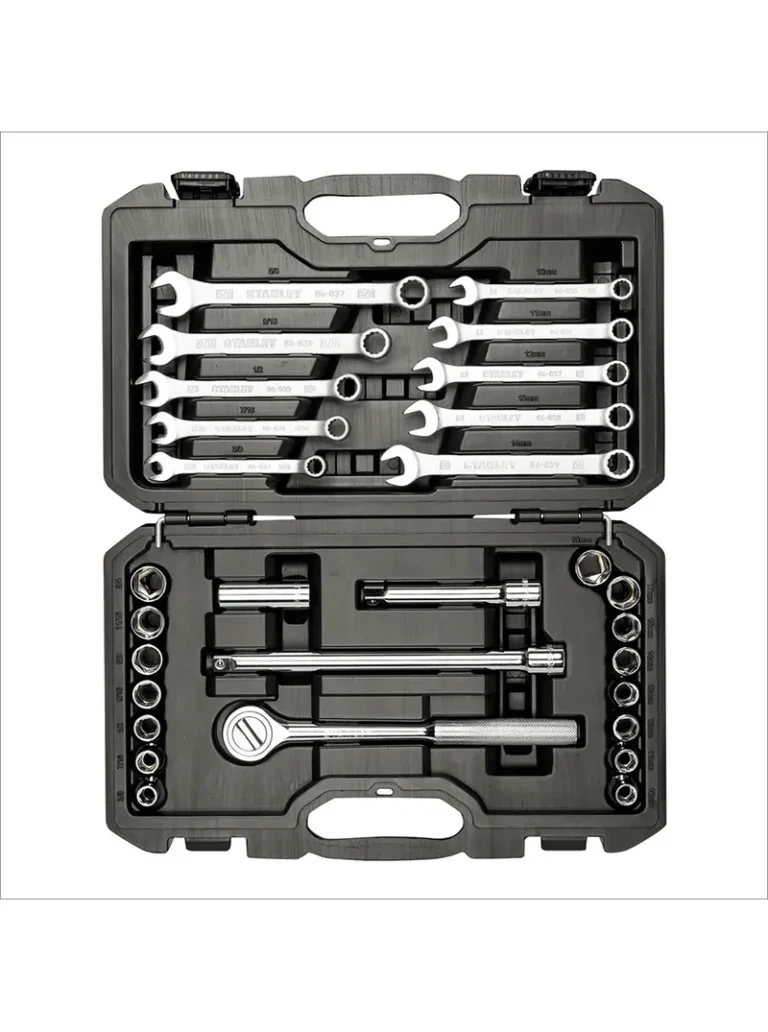 Juego de llaves copa Stanley STMT45510-LA de 29 piezas con encastre de 1/2 pulgada para trabajos mecánicos y de mantenimiento.