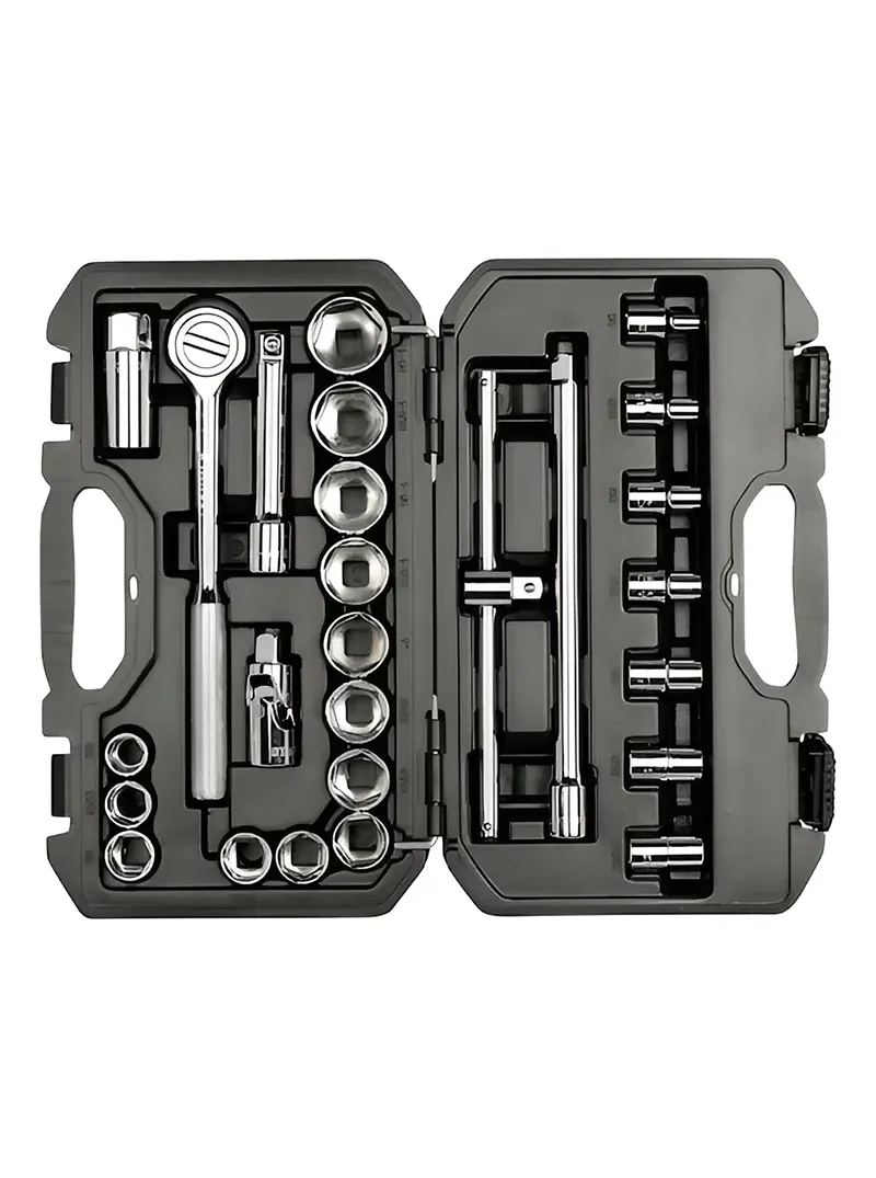 Juego de llaves copas 26 piezas CTE 1/2" de 1/4" a 25/32" Stanley Juego de llaves copas Stanley de 26 piezas con encastre de 1/2 pulgada y medidas de 1/4" a 25/32" para trabajos mecánicos y de mantenimiento.