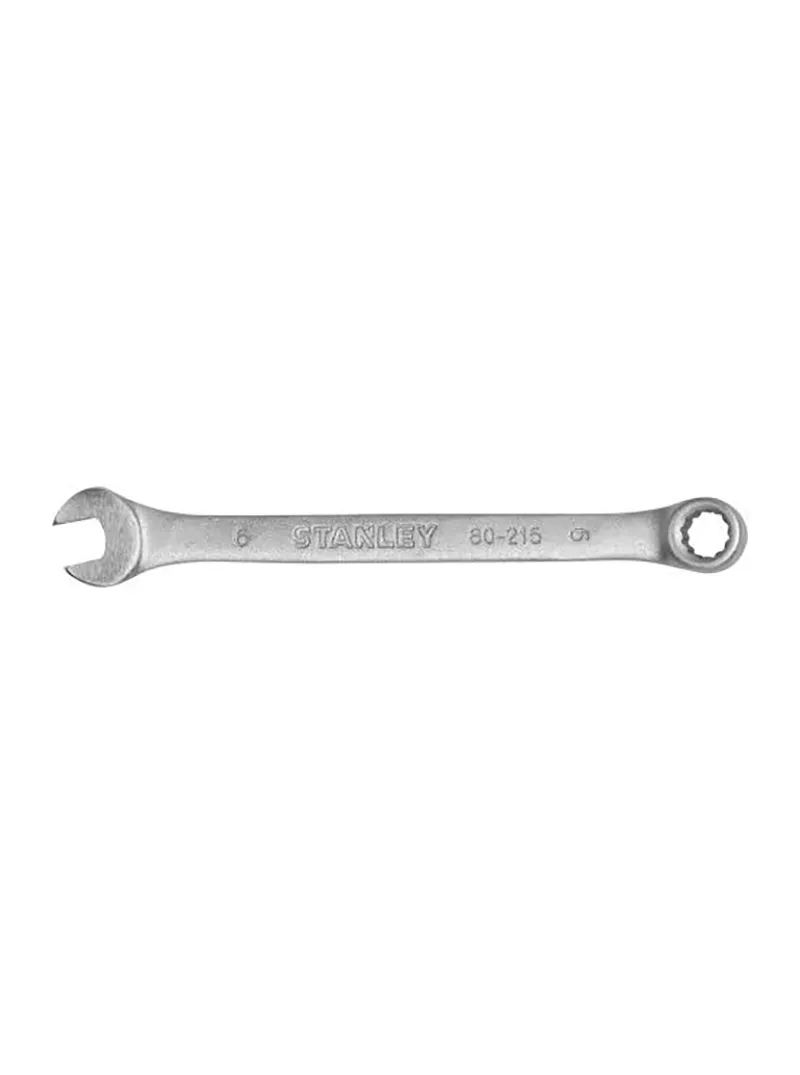 Llave combinada Basic 6 mm Stanley 15-840 Llave combinada Basic Stanley 15-840 de 6 mm para ajuste de tornillos y tuercas en trabajos de mecánica y mantenimiento.