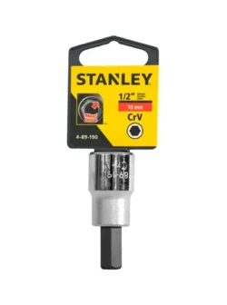 Llave copa Bristol corta Stanley de 10 mm con encastre de 1/2 pulgada para tornillos con hexágono interno en trabajos mecánicos.