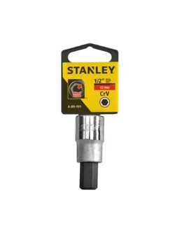 Llave copa Bristol corta Stanley de 12 mm con encastre de 1/2 pulgada para tornillos con hexágono interno en trabajos mecánicos.